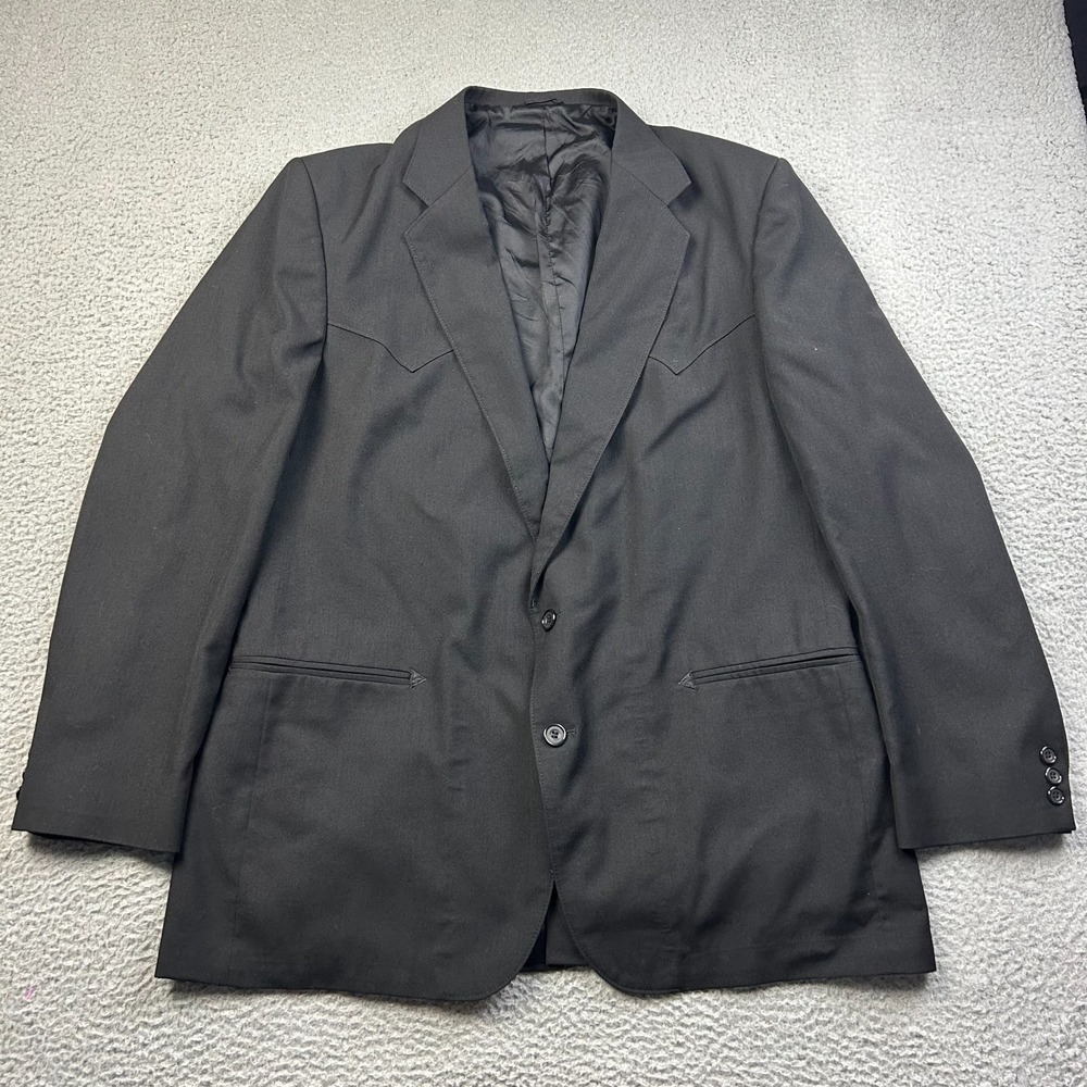 Circle S Mens Black Wool Blend Western Yoke Blazer Sport Coat Suit Jacket 46L